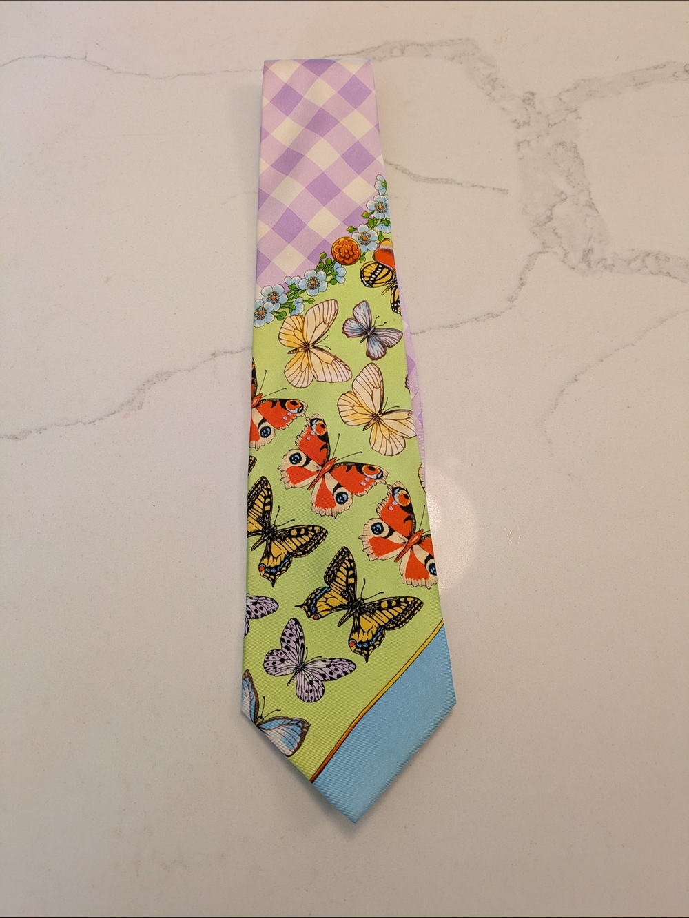 Vintage 1995 Gianni Versace Butterfly Tie Silk Floral Pastel Made Italy